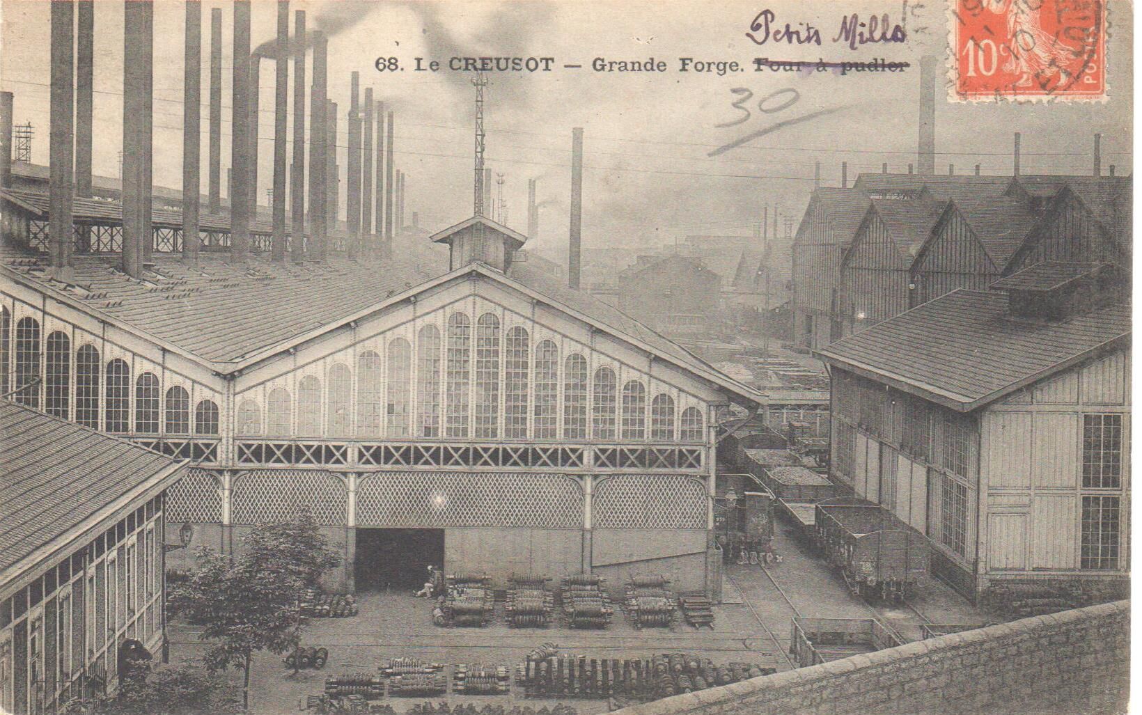 Le Creusot. Grande Forge et Petits Mills. Carte postale mise en circulation le 11 octobre 1910. Collection privée.