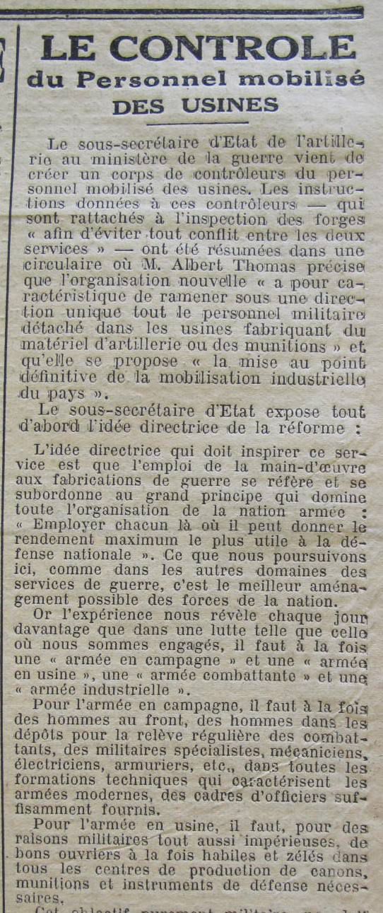 Préconisations pour la main d'oeuvre, Le Progrès de Saône-et-Loire, 13 juillet 1915. ADSL PR 97/77