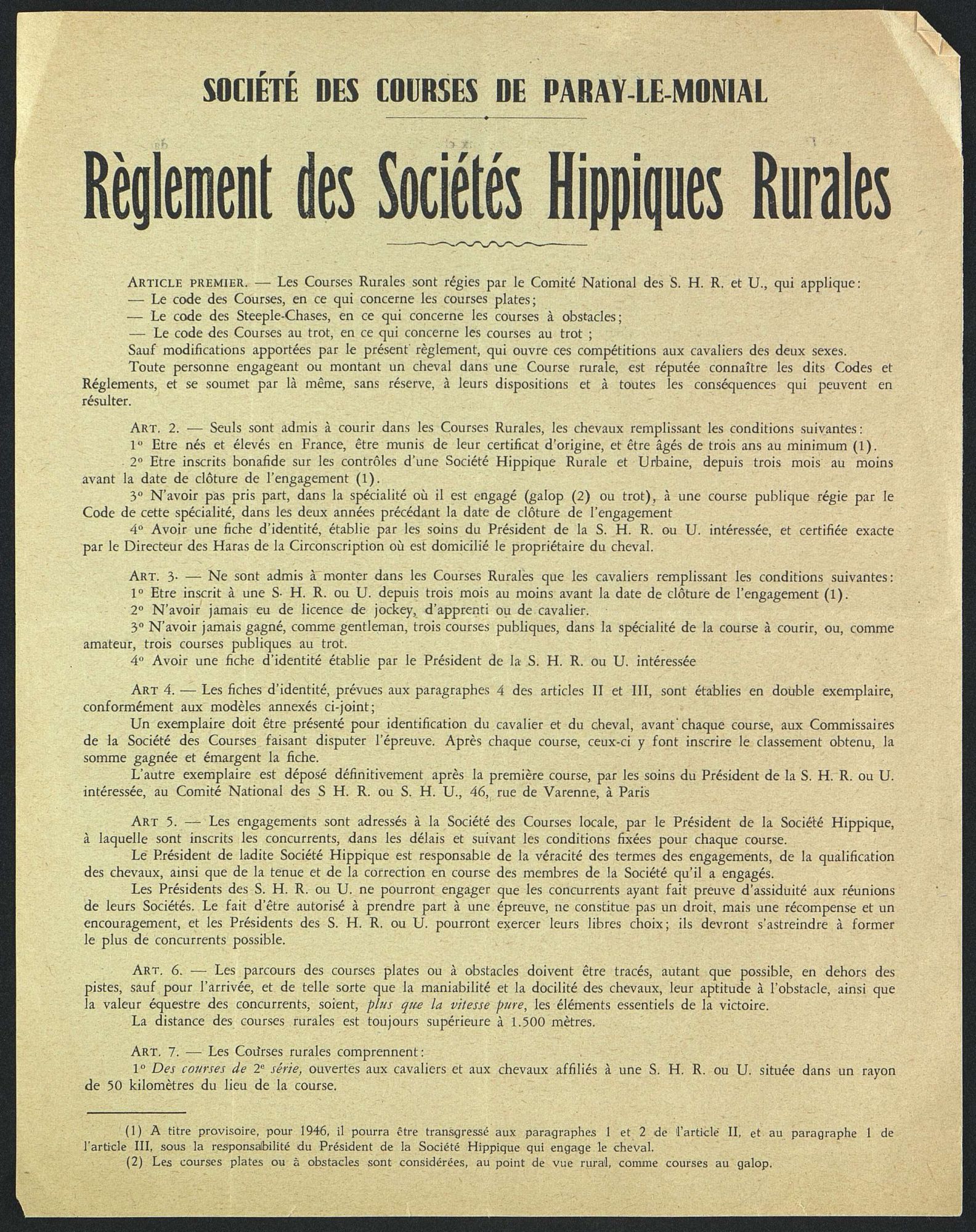 Règlement des sociétés hippiques rurales et photographie de jockey en selle (4 ETP 821 et 422, 19ème-20ème siècle) Page 1/3