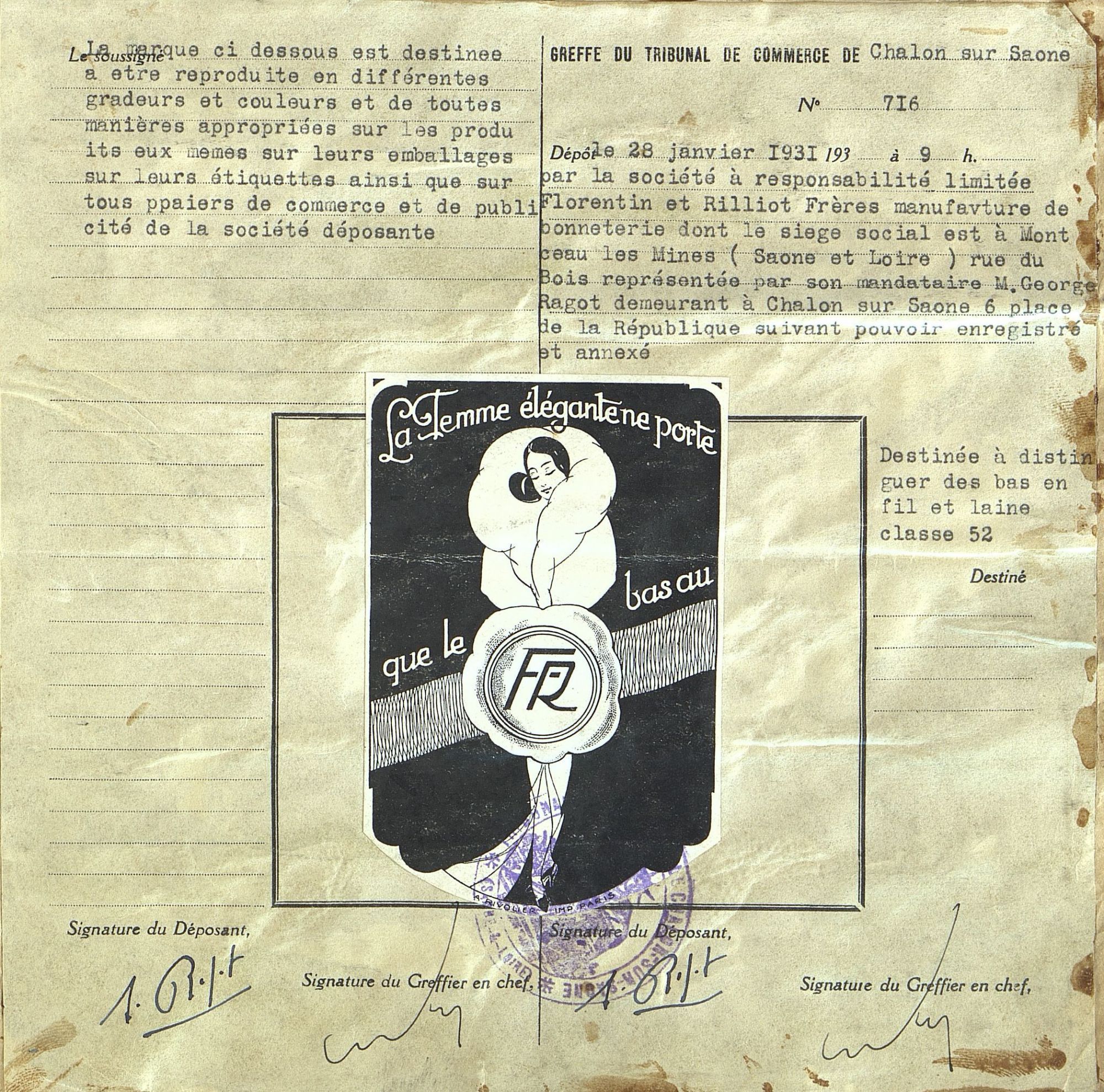 Marque de fabrique pour les bas de laine " La femme élégante "  (6 U 1768, 1931)