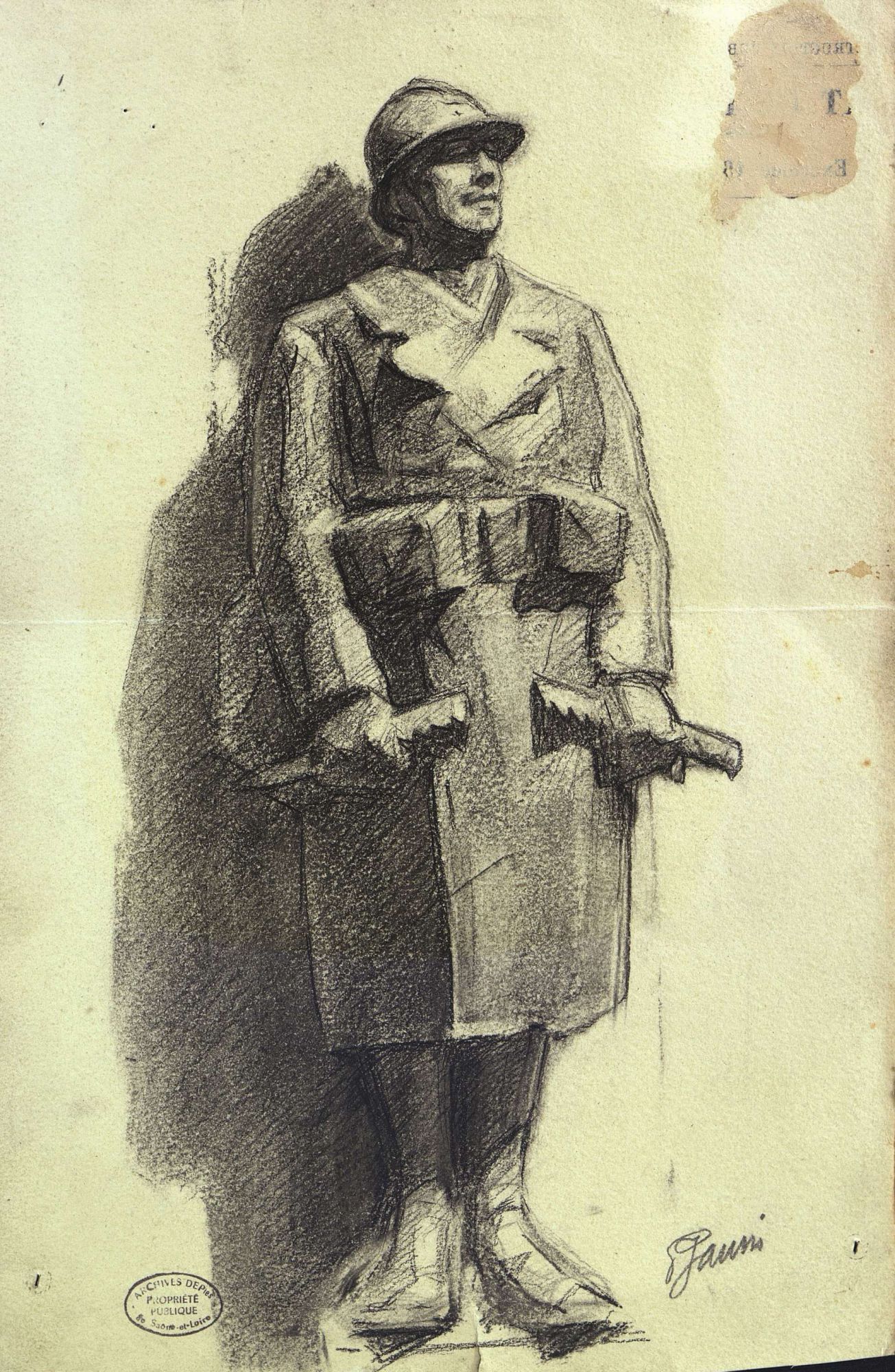 Dessins réalisés pour la conception du monument aux morts de Cluny (O 2462, 1922) Page 1/2