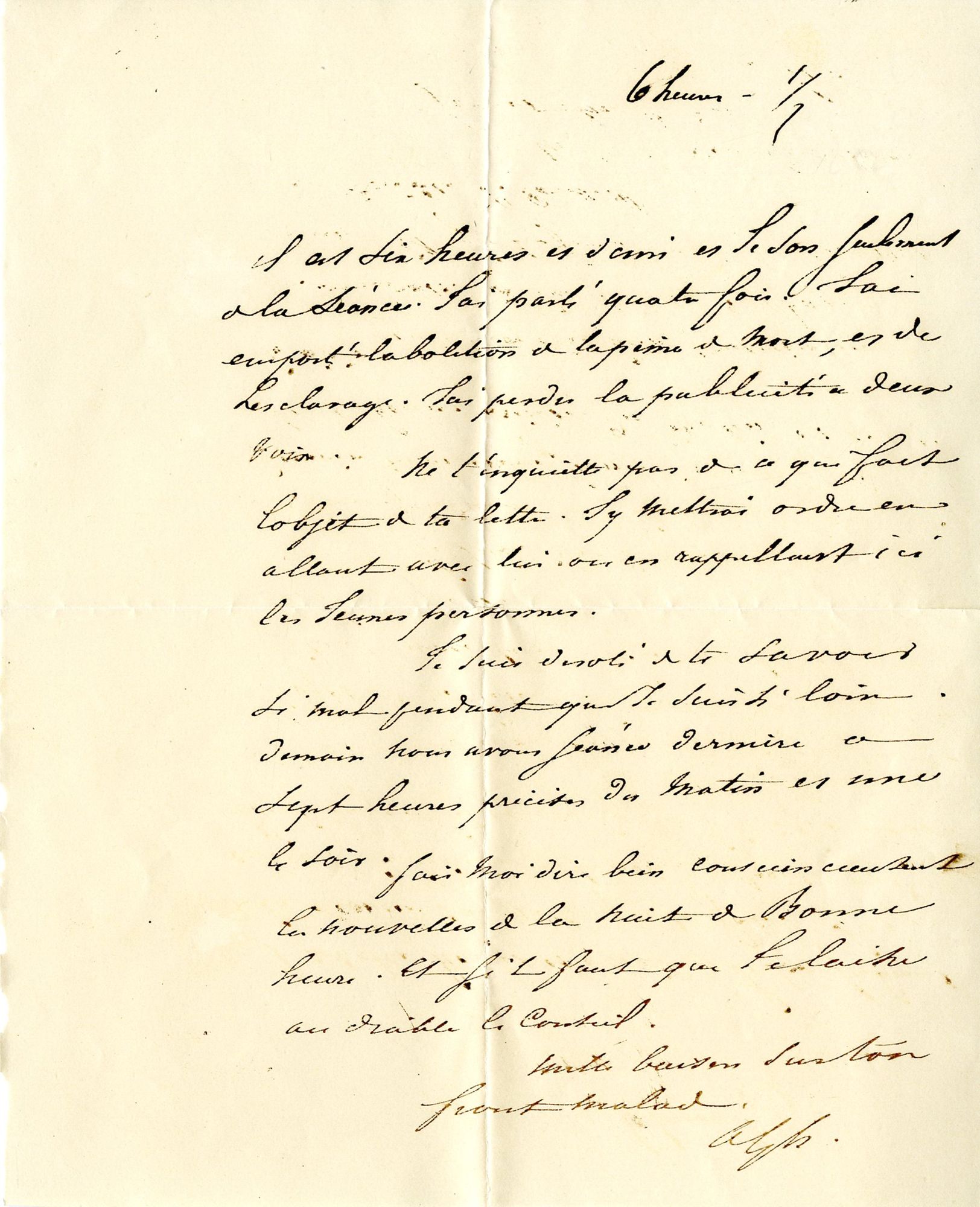 Lettre d'Alphonse de Lamartine à sa femme annonçant l'abolition de la peine de mort et de l'esclavage - J 1167 (AD 71)