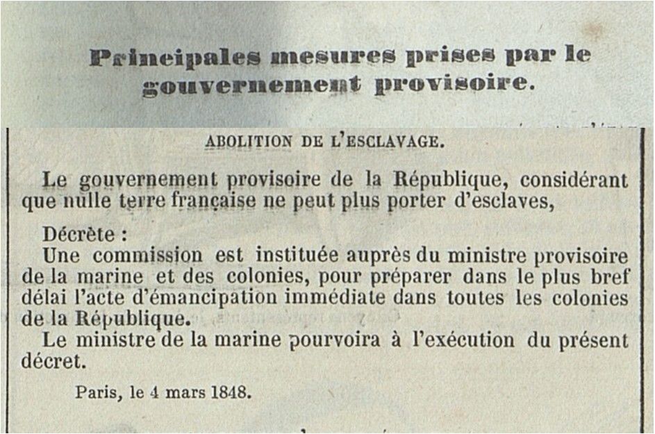 Extraits du journal L'Illustration du 11 mars 1848 annonçant l'abolition de l'esclavage dans les colonies françaises - PR 56/5 (AD 71)