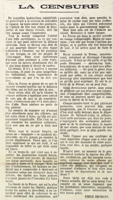 Edito sur la censure paru dans le journal Le Courrier de Saône-et-Loire du 29 septembre 1914 (PR13/110)
