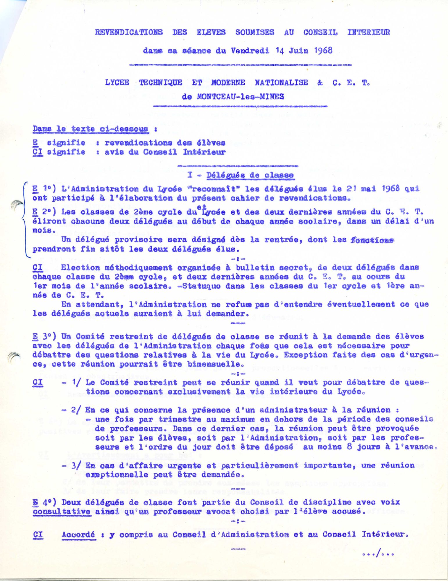 Mai-juin 1968, les lycéens revendiquent