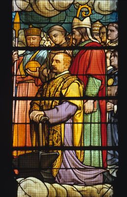 Henri Schneider, détail du vitrail de l'église Saint-Henri. © CUCM, reproduction D. Busseuil.