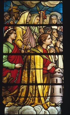 Madame Henri Schneider, détail du vitrail de l'église Saint-Henri. © CUCM, reproduction D. Busseuil.