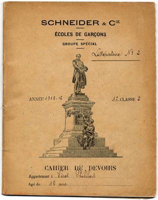 Cahier de devoir de Philibert Virot. Année 1915-1916. CUCM, document Ecomusée 2044-1