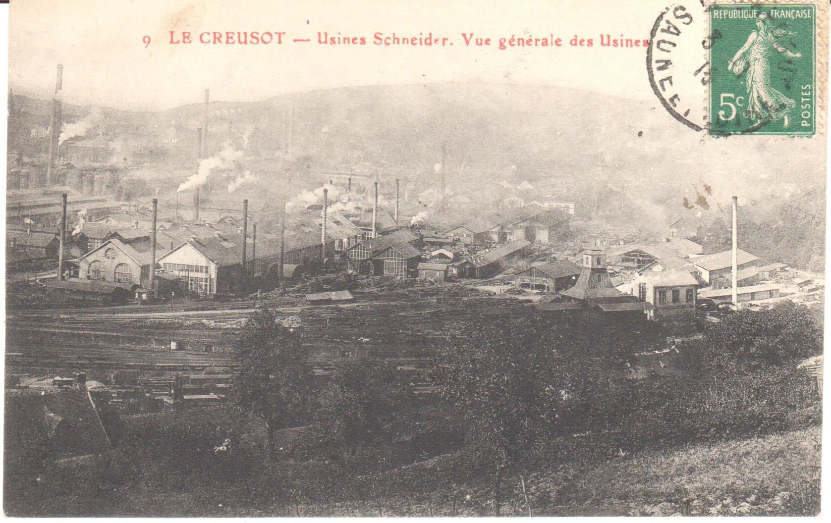 Le Creusot, usines Schneider, vue générale des usines. Carte postale mise en circulation le 30 décembre 1915. Collection privée.