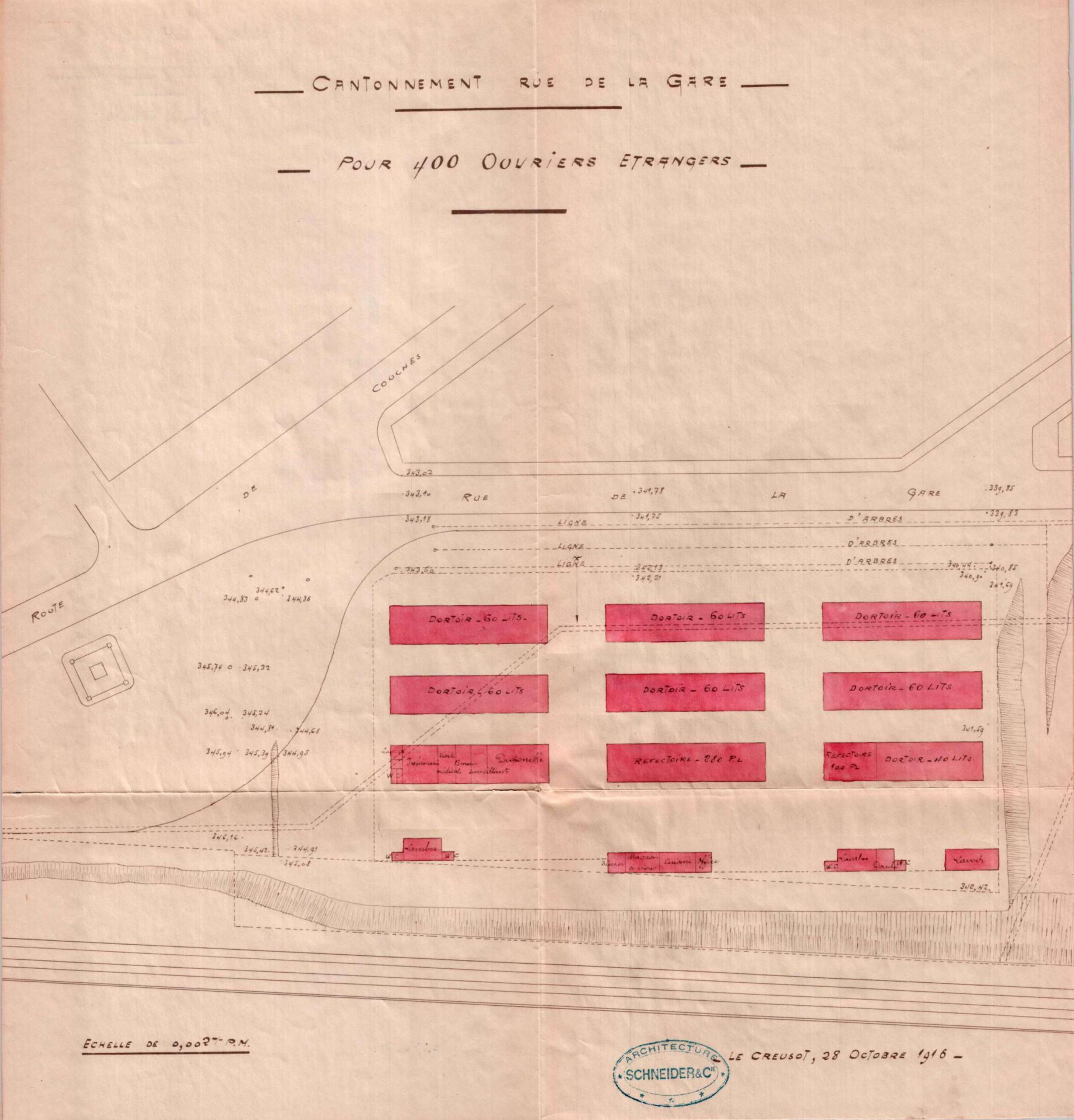 Cantonnement pour ouvriers étrangers rue de la Gare, 28 octobre 1916. Collection AFB S0088-06 (01)