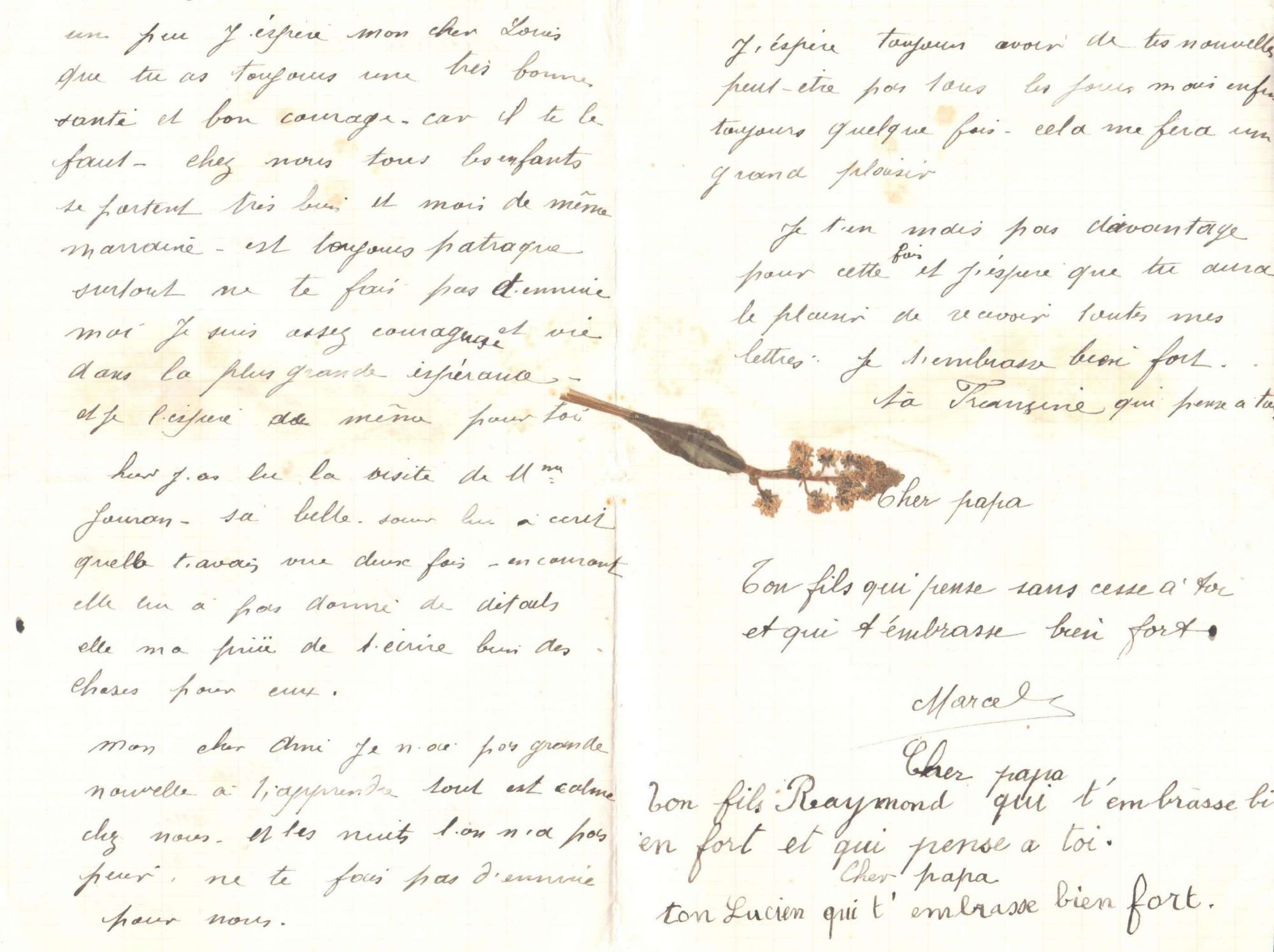 Francine et ses trois fils, Marcel, Raymond et Lucien à Louis Rochette, 17 août 1914. Collection Rochette