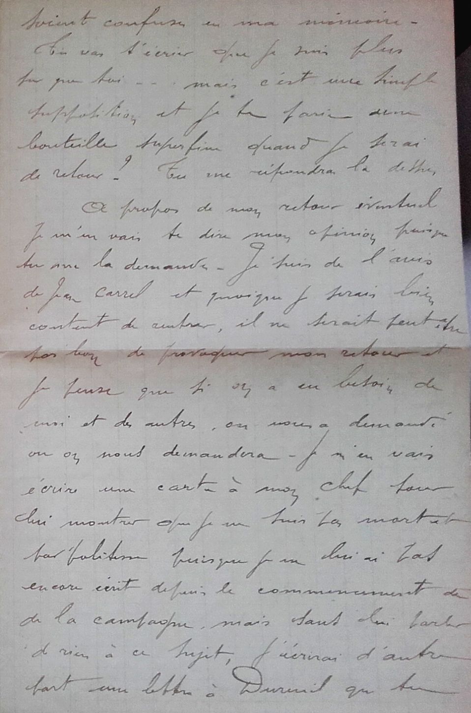 Lettre de Jean Jusot à son épouse Jeanne, 2 janvier 1915, page 3/4. CUCM, dépôt Famille Jusot